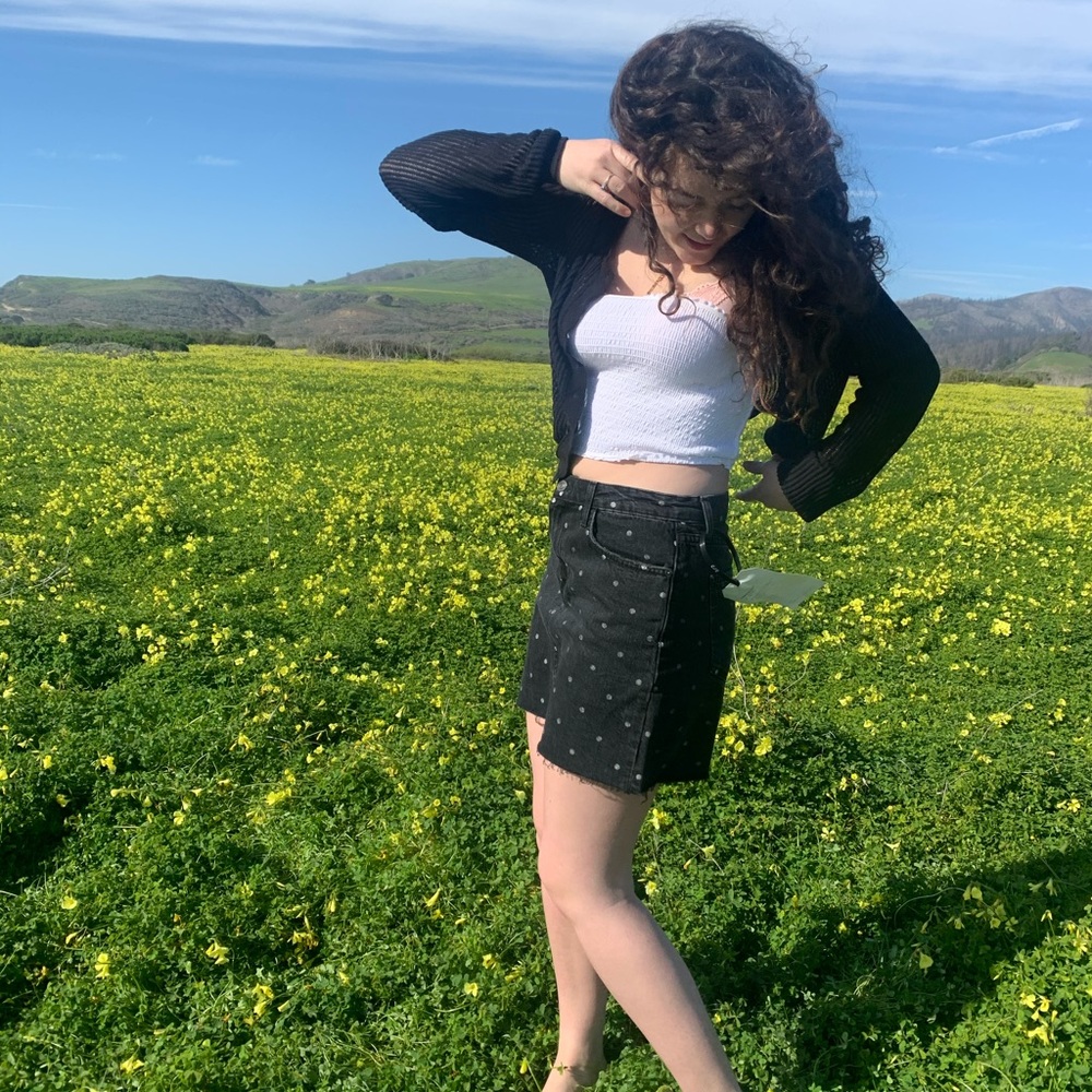 polka dot denim skirt